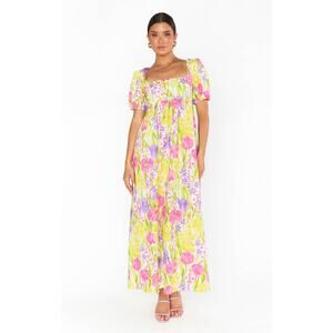 Show Me Your MuMu Floral Midi Dress - Pink, Yellow, Green